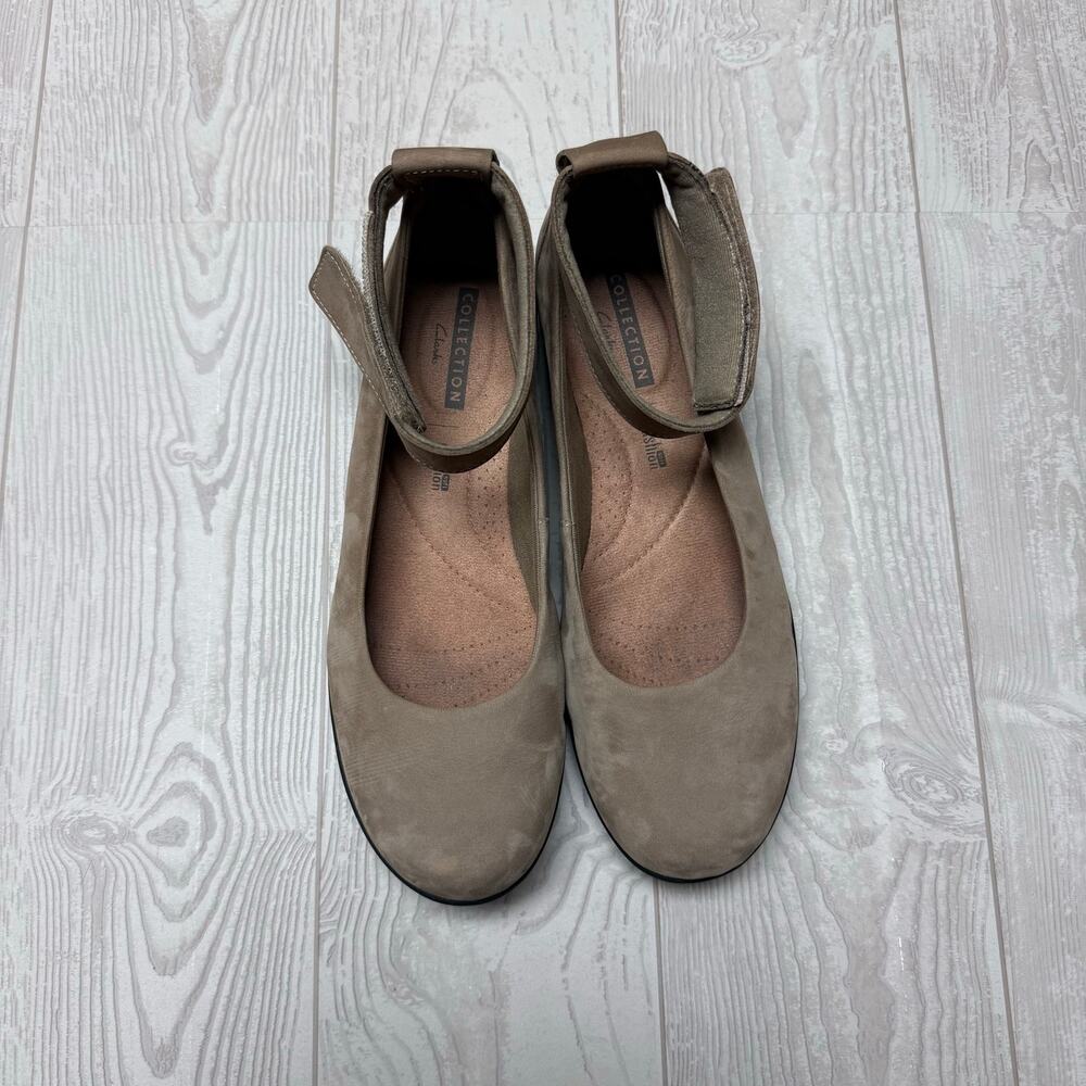 Clarks Collection Womens 8.5 M Taupe Ankle Strap Mary Jane Comfort Flats